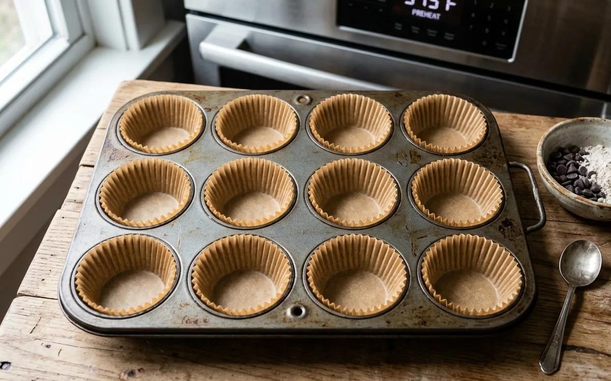 Step 1: Preheat your oven to 375 degrees Fahrenheit and line a muffi