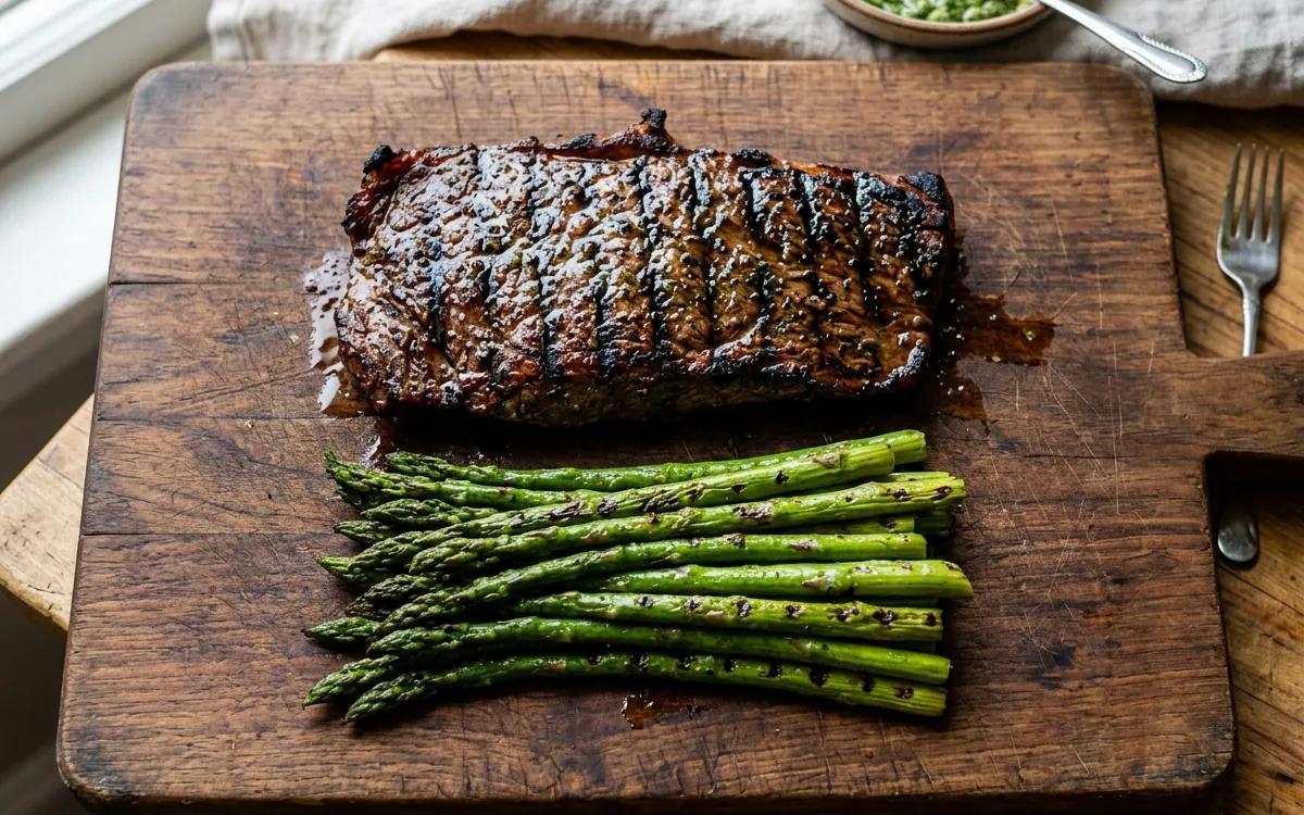 Step 6: Remove the steak and asparagus to a cutting board.