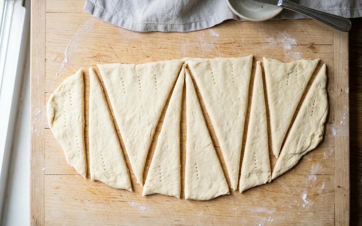 Step 2: Unroll the dough and separate it into eight individual trian