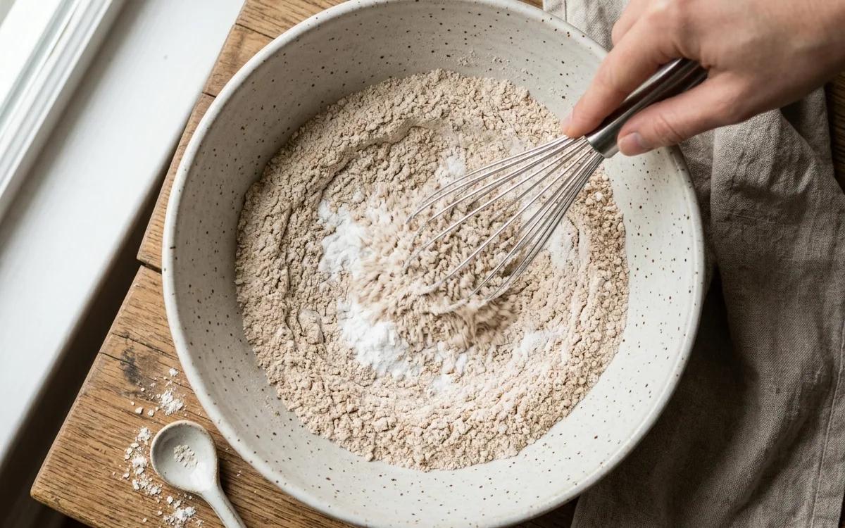 Step 2: Whisk the flour, baking powder, baking soda, and salt togeth
