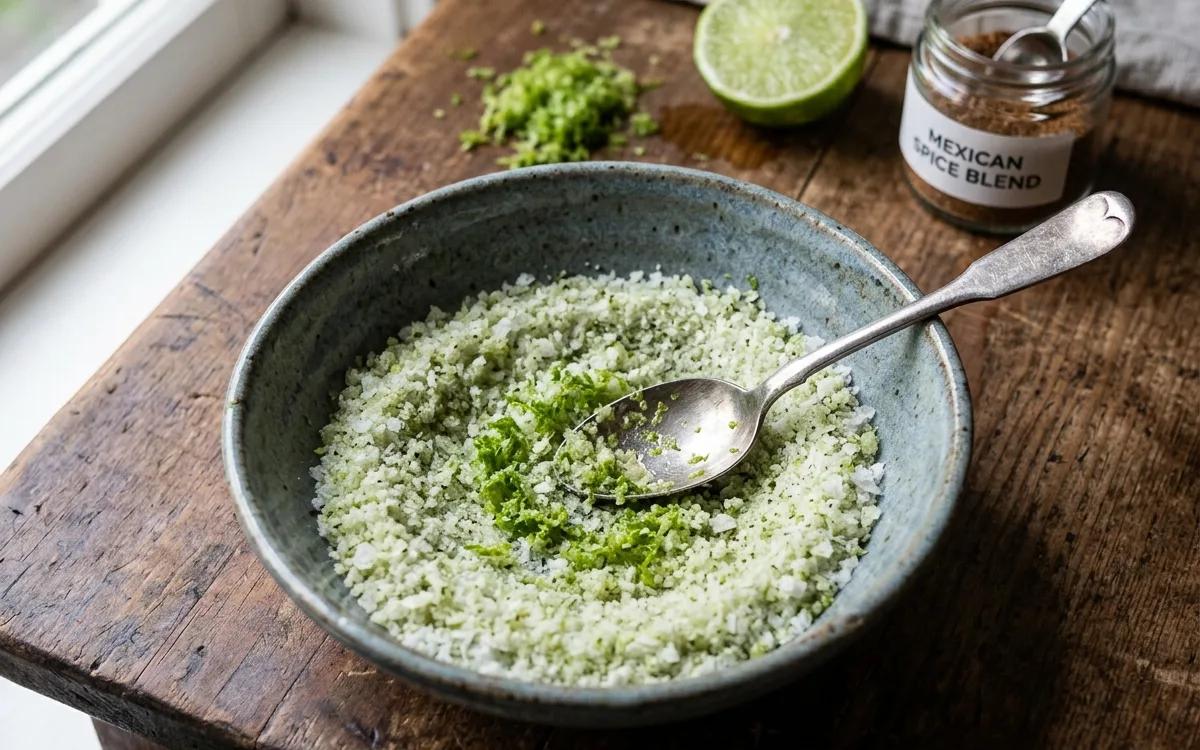 Step 2: Rub the zest into the salt with the back of a spoon until th
