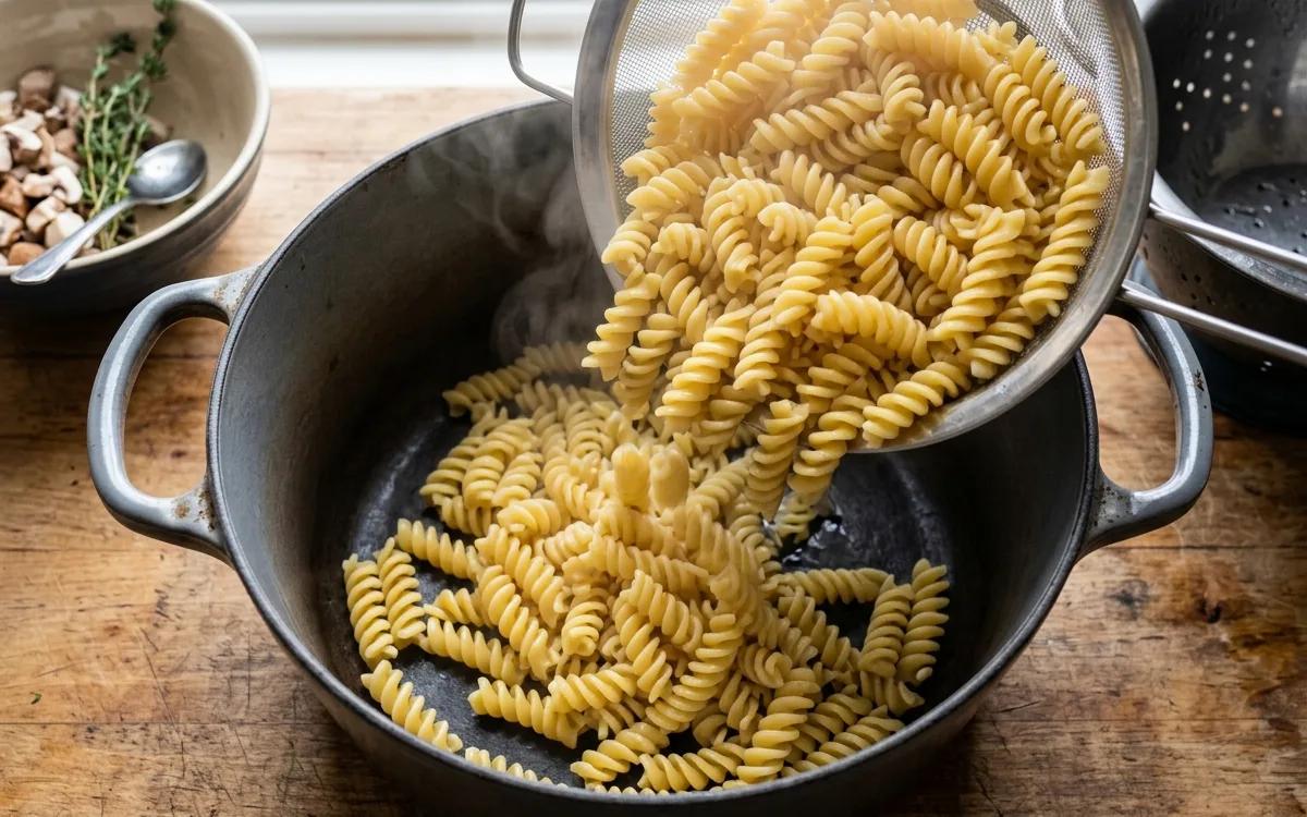 Step 3: Drain the pasta and return it to the pot.