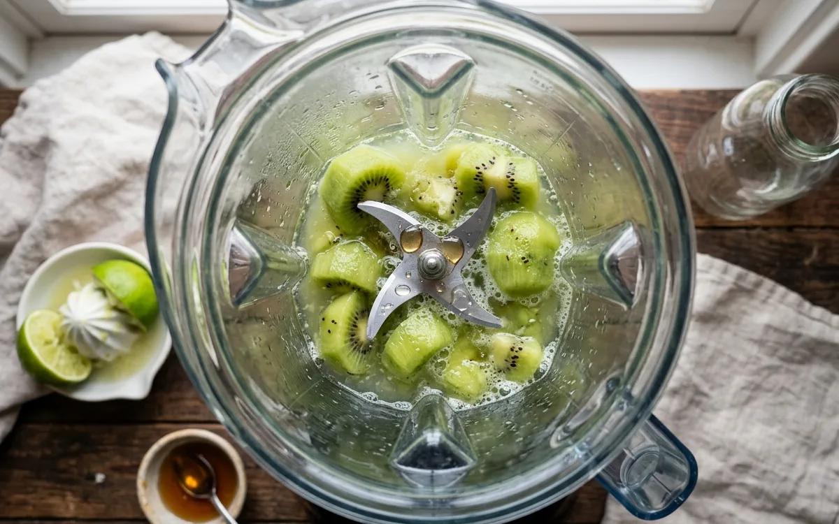 Step 2: Add the peeled kiwis, lime juice, water, and sweetener into