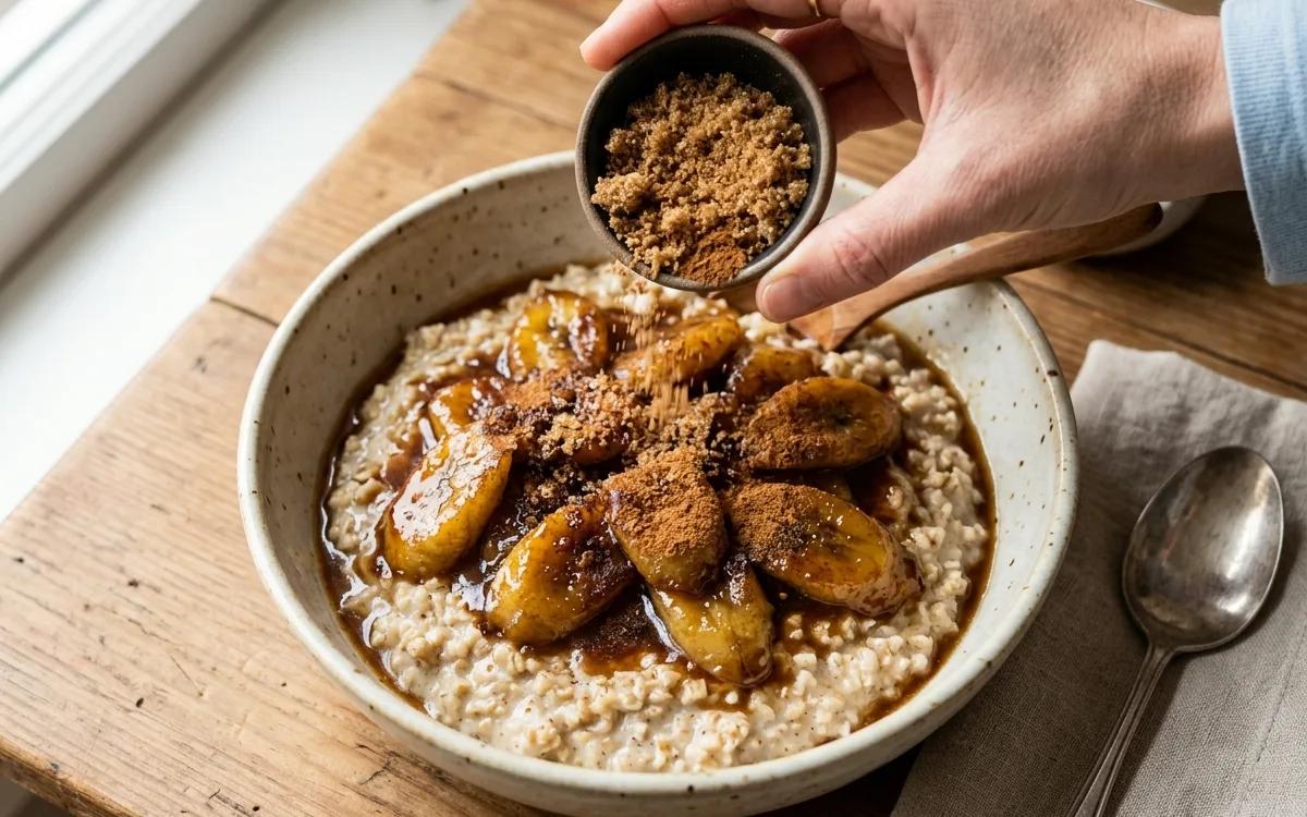 Step 6: Sprinkle the brown sugar and cinnamon over the bananas.