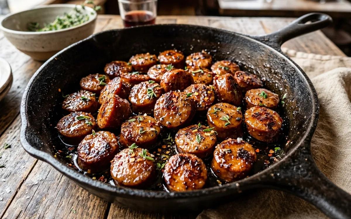 Sticky Sweet and Spicy Sausage Skillet — American dinner recipe