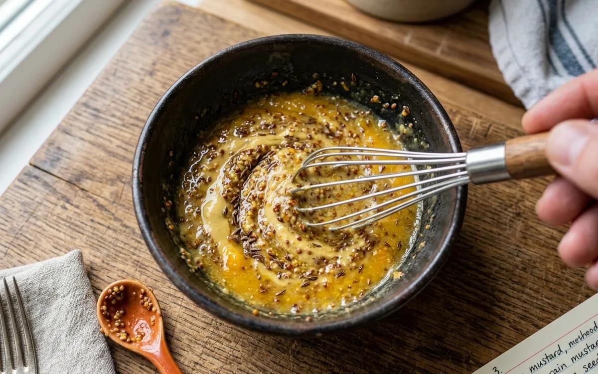 Step 3: Whisk together the dijon, whole grain mustard, orange juice,