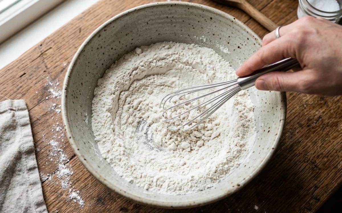 Step 3: Whisk the flour, baking powder, and salt in a separate bowl.