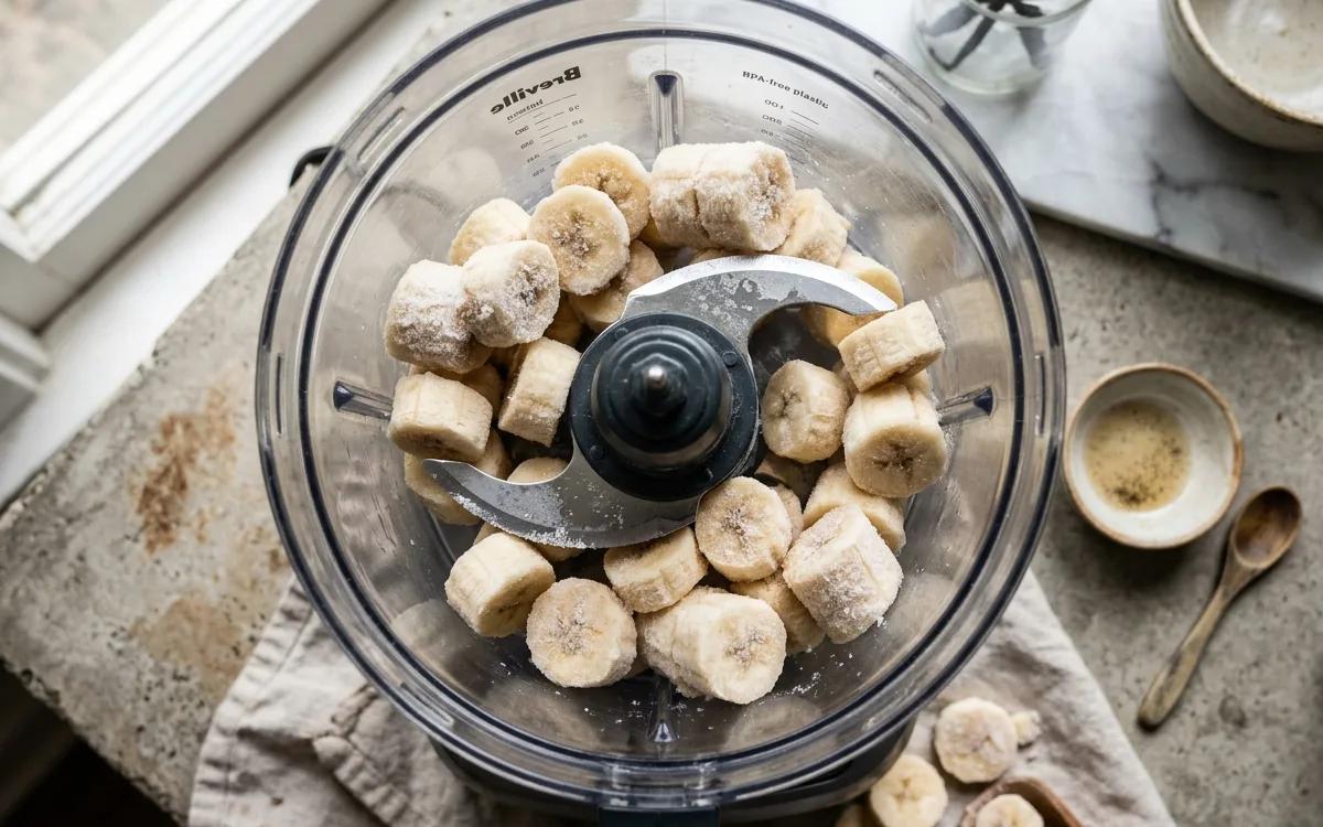 Step 1: Place the frozen banana slices into a high-speed food proces