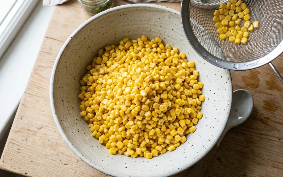 Step 3: Drain the corn thoroughly and transfer it to a large mixing 