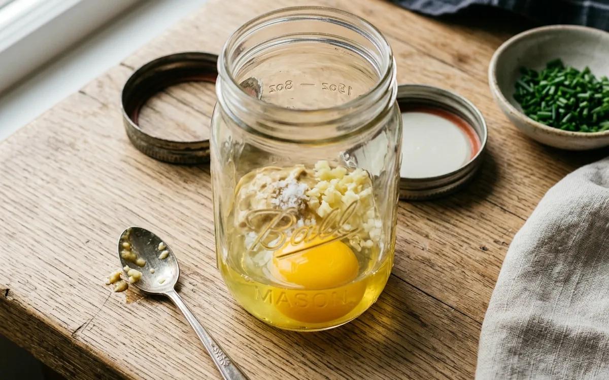Step 1: Place the room temperature egg, lemon juice, Dijon mustard, 