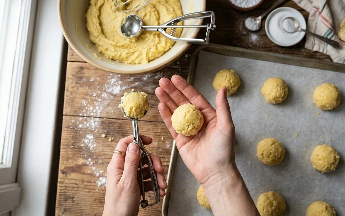 Step 4: Scoop rounded tablespoons of dough and roll them into balls