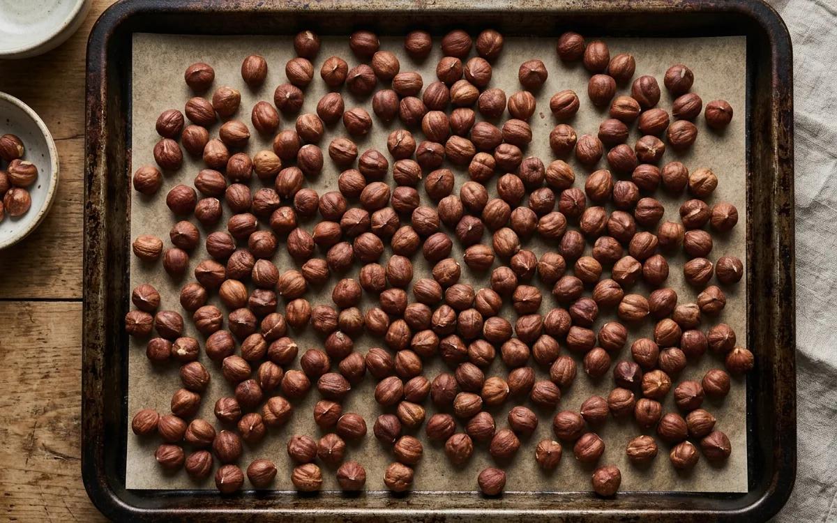 Step 2: Spread the hazelnuts on a rimmed baking sheet in a single la