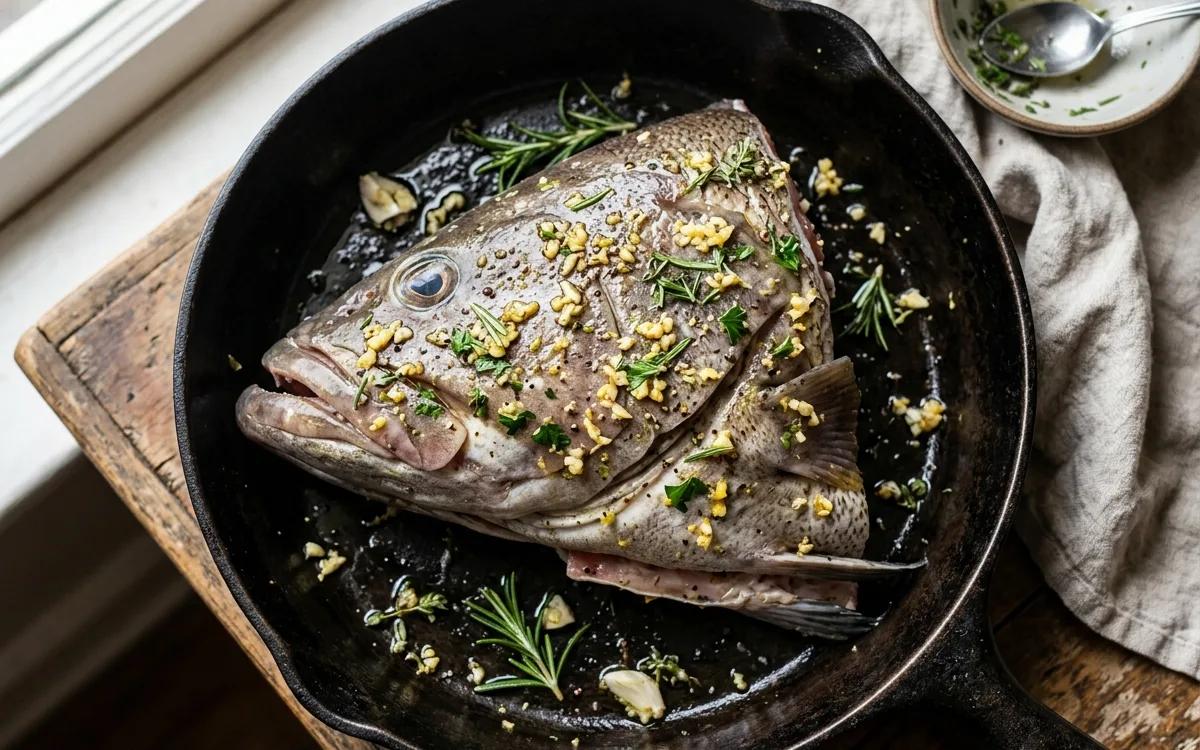 Step 3: Place the head in a shallow roasting pan or cast iron skille