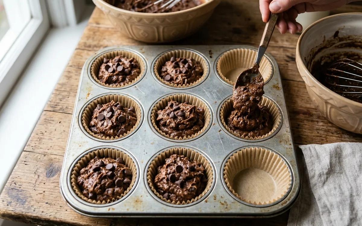 Step 6: Divide the batter evenly among the twelve muffin cups.