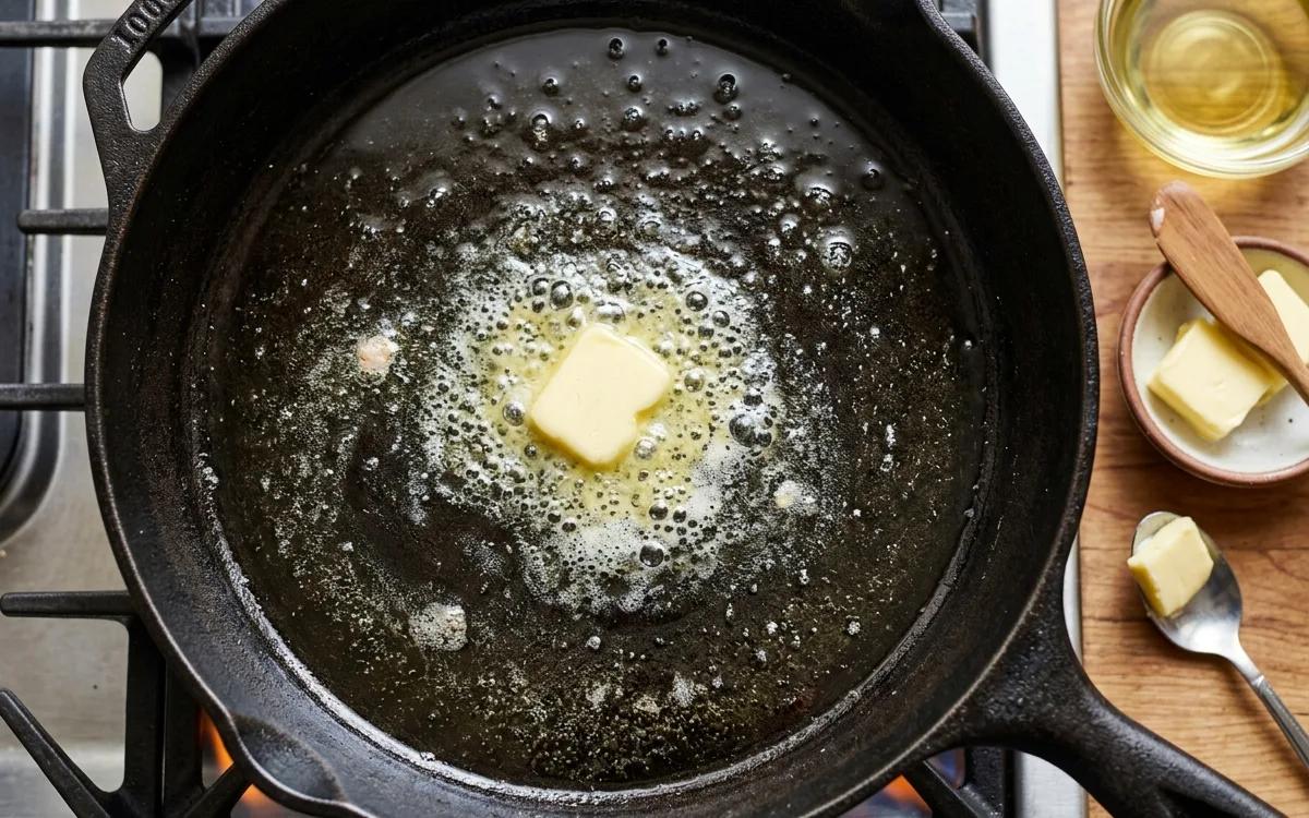 Step 3: Heat the vegetable oil and one tablespoon of butter in a lar