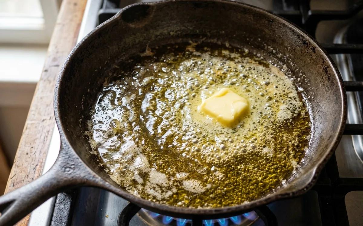 Step 1: Heat olive oil and butter in a large skillet over medium-hig