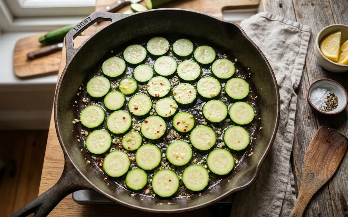 Step 2: Add the sliced zucchini in a single layer to avoid overcrowd