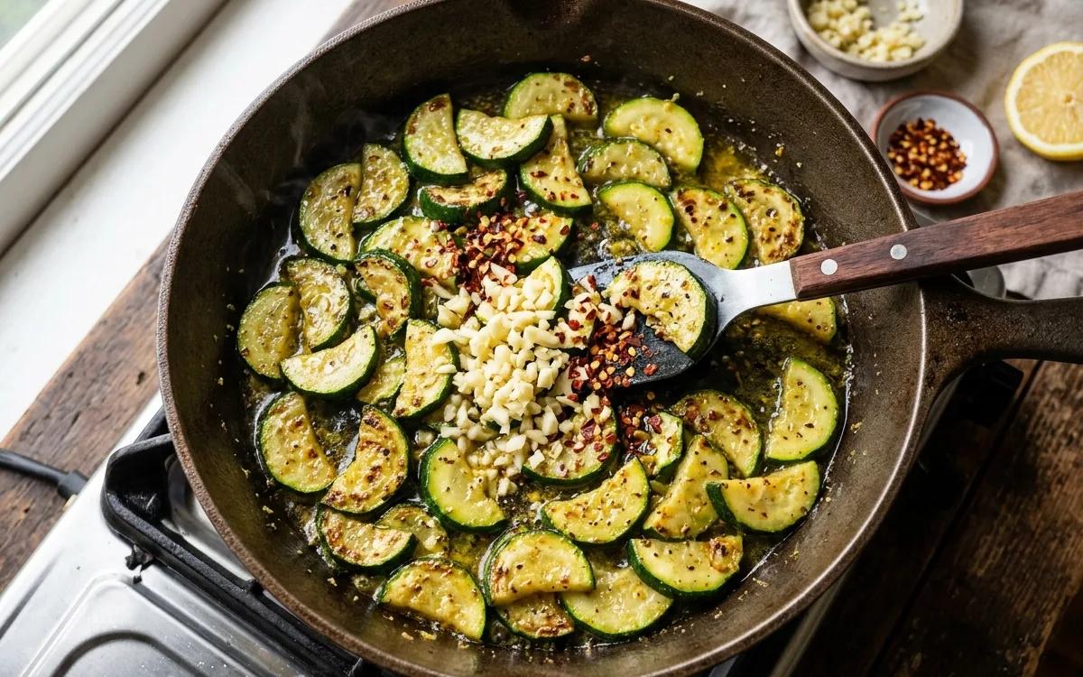 Step 5: Lower the heat to medium and stir in the minced garlic and r