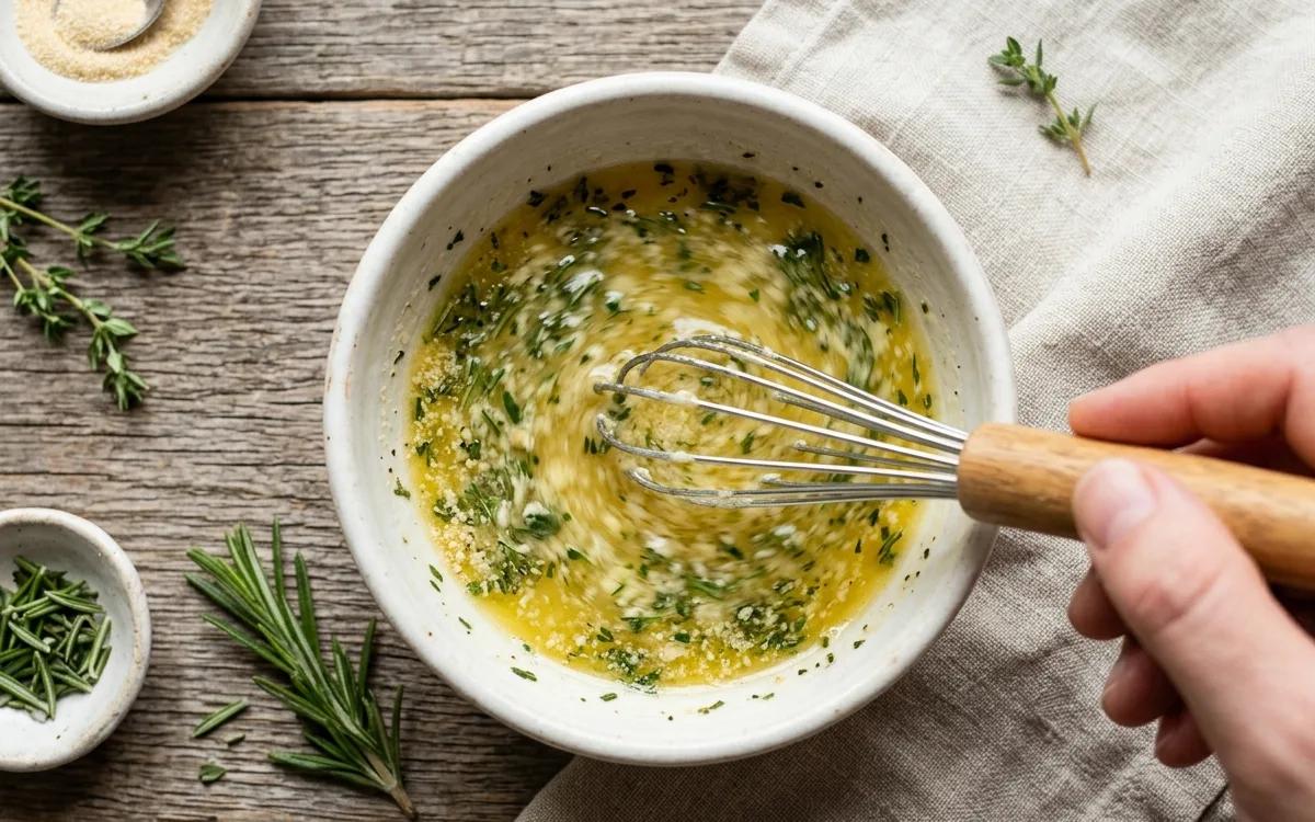 Step 6: Whisk the melted butter, rosemary, thyme, and garlic powder 
