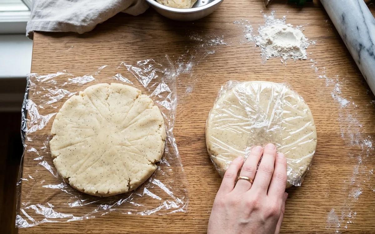 Step 5: Divide the dough in half and flatten into two discs, then wr