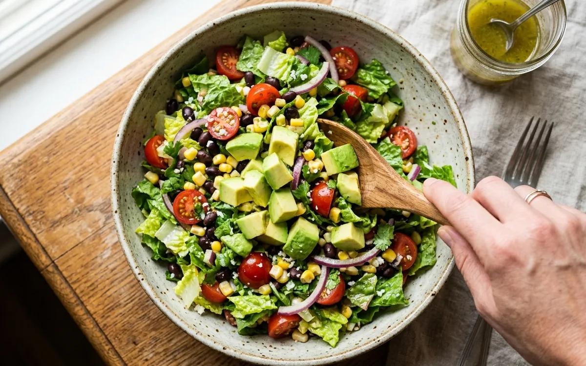 Step 5: Fold the avocado into the salad carefully to avoid mashing t