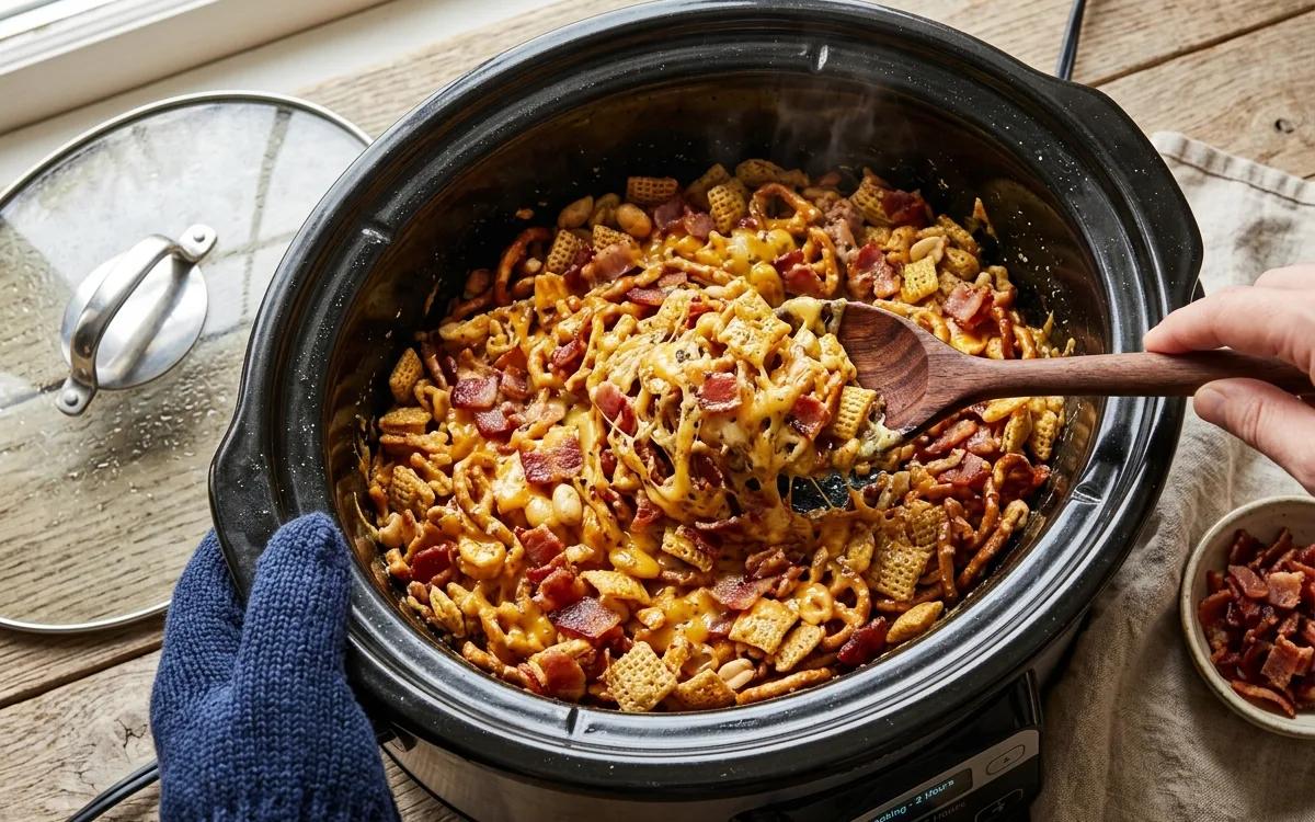 Step 4: Set the slow cooker to low and cook for 2 hours, removing th