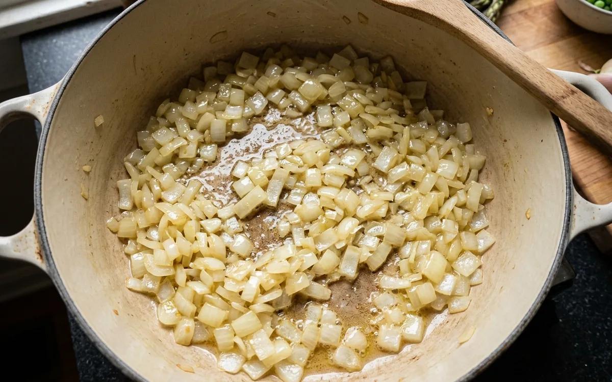 Step 3: Sauté the diced onion until it becomes translucent, about 5