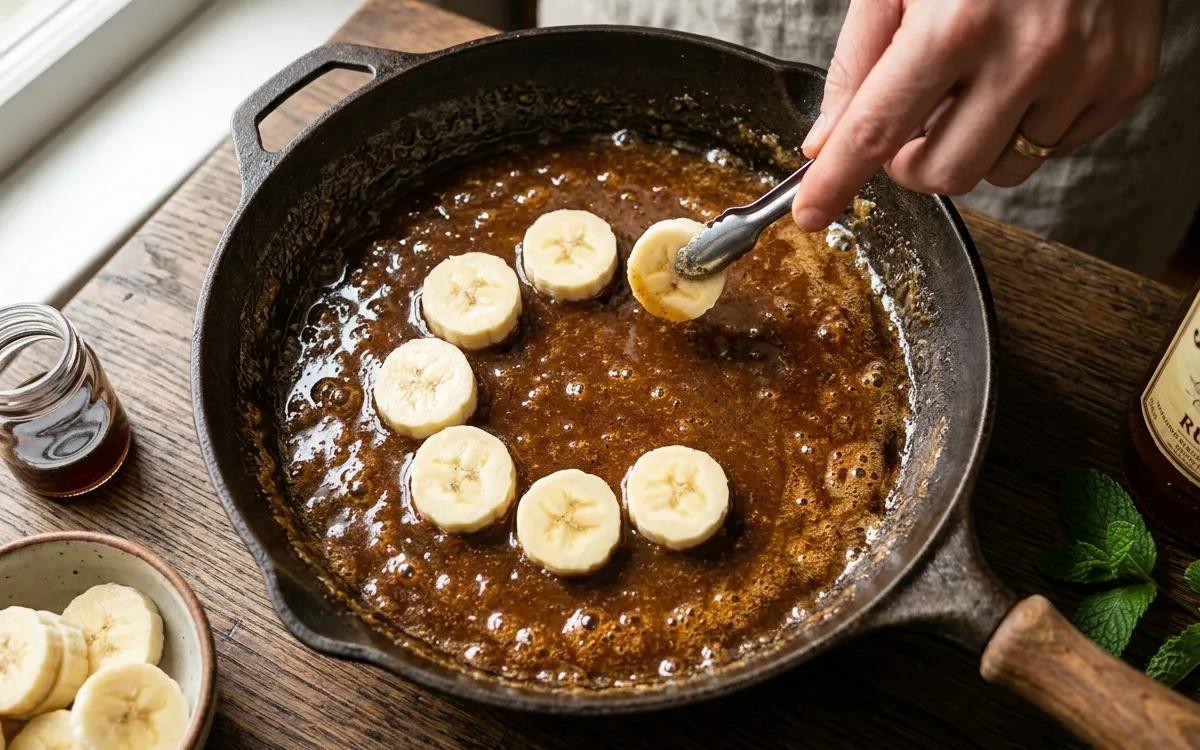 Step 5: Add the banana slices to the skillet in a single layer.