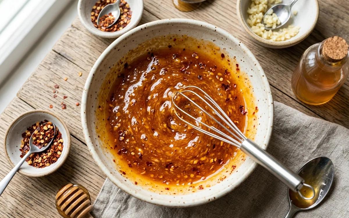 Step 2: Whisk together the honey, apple cider vinegar, red pepper fl