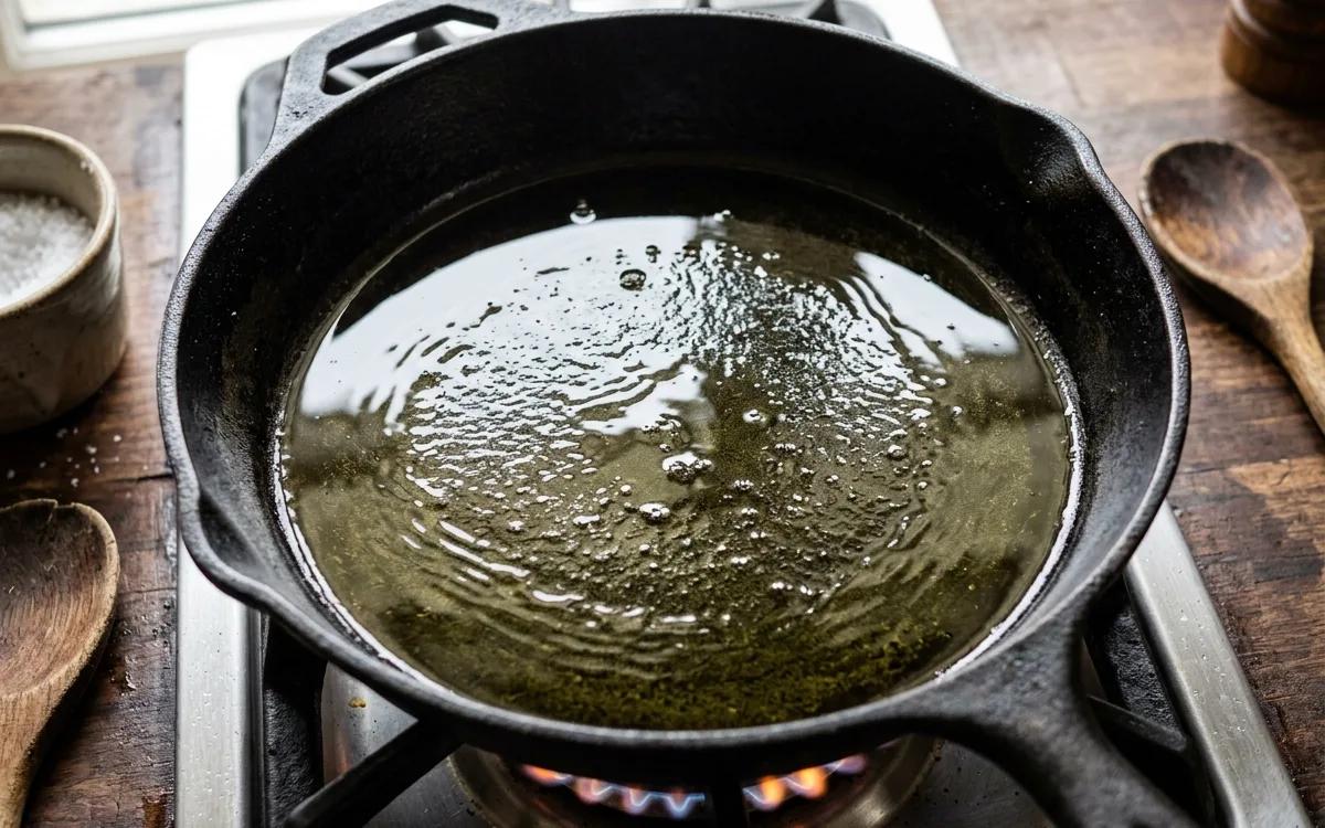 Step 3: Heat the olive oil in a large skillet over medium-high heat.