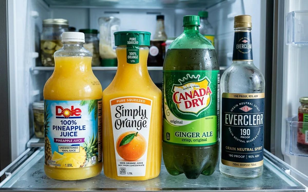 Step 1: Chill the pineapple juice, orange juice, and ginger ale in t