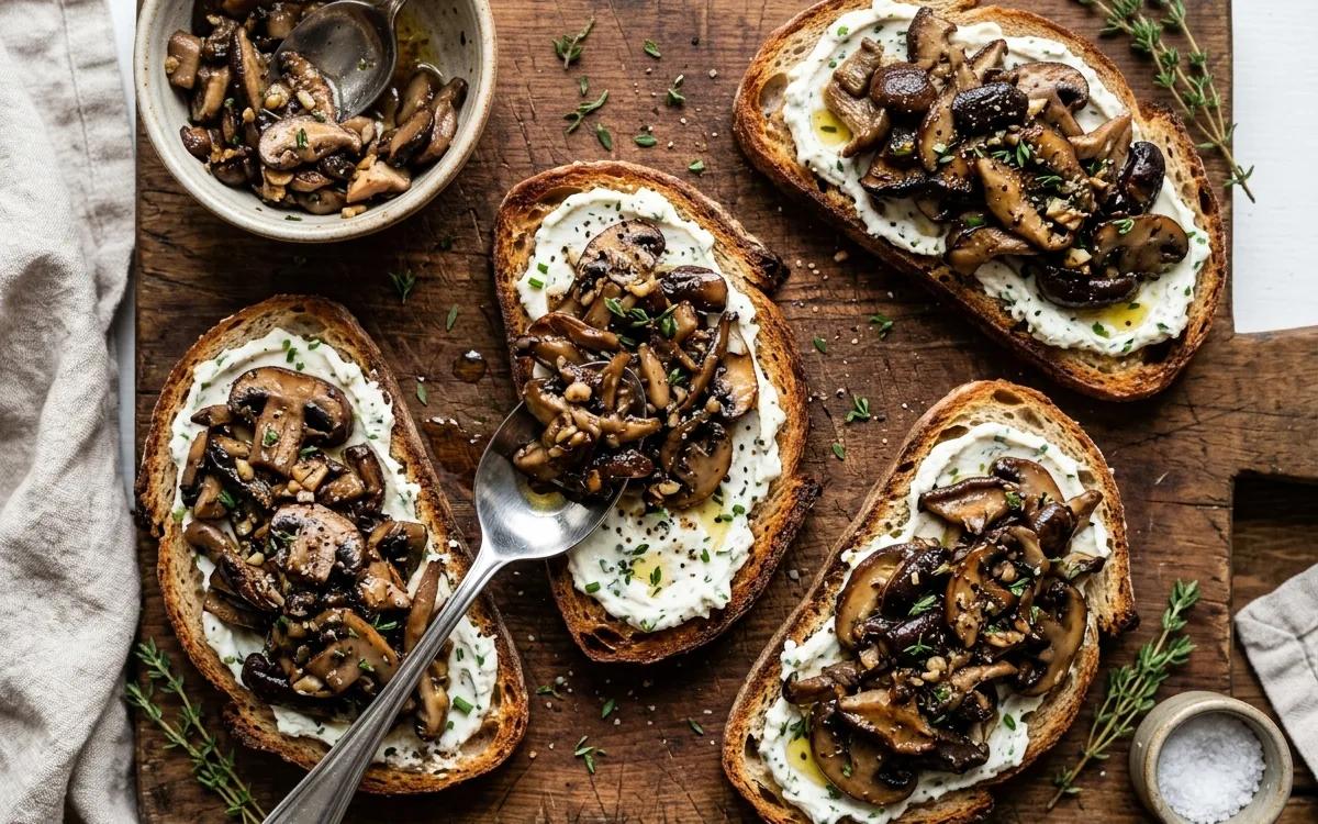 Step 7: Top each tartine with the sautéed mushroom mixture.
