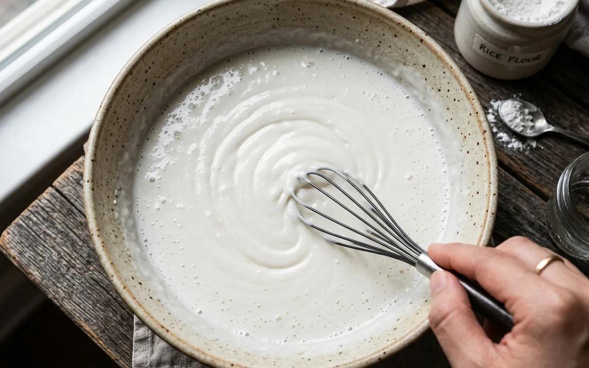 Step 2: Whisk in the rice flour until the mixture is completely smoo