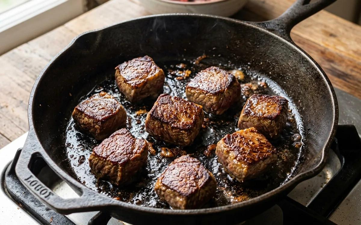 Step 2: Brown the beef cubes in small batches until deep brown on al
