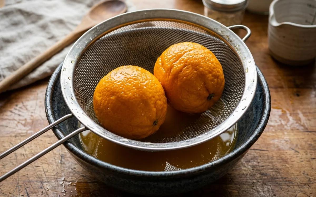 Step 2: Drain the oranges and let them cool completely.