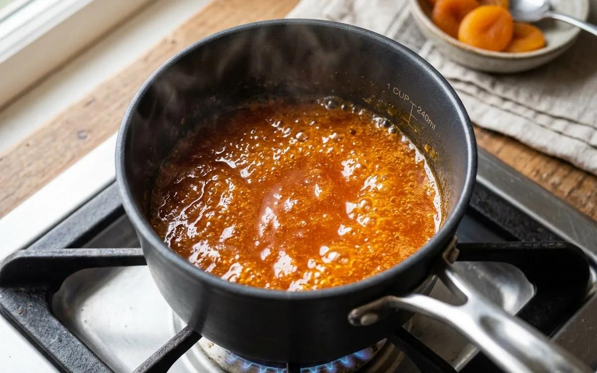 Step 1: Pour the apricot nectar into a small saucepan and simmer ove