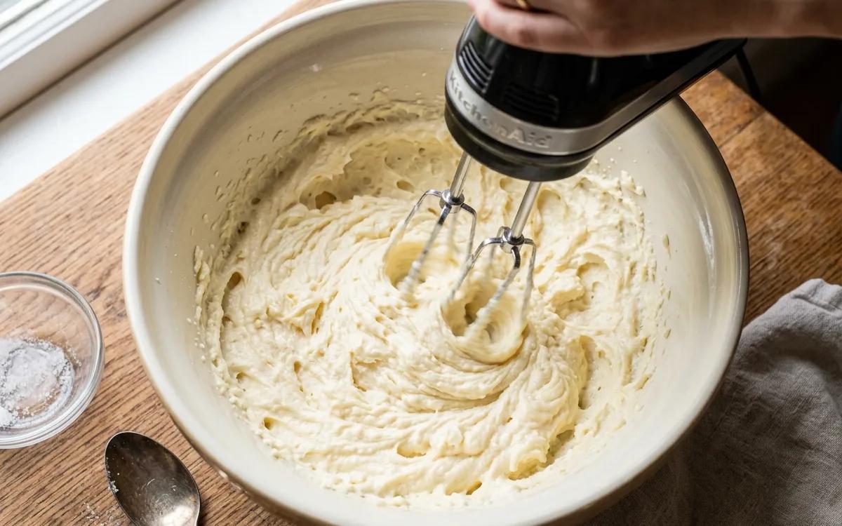 Step 2: Cream the butter and sugar in a large bowl with an electric 