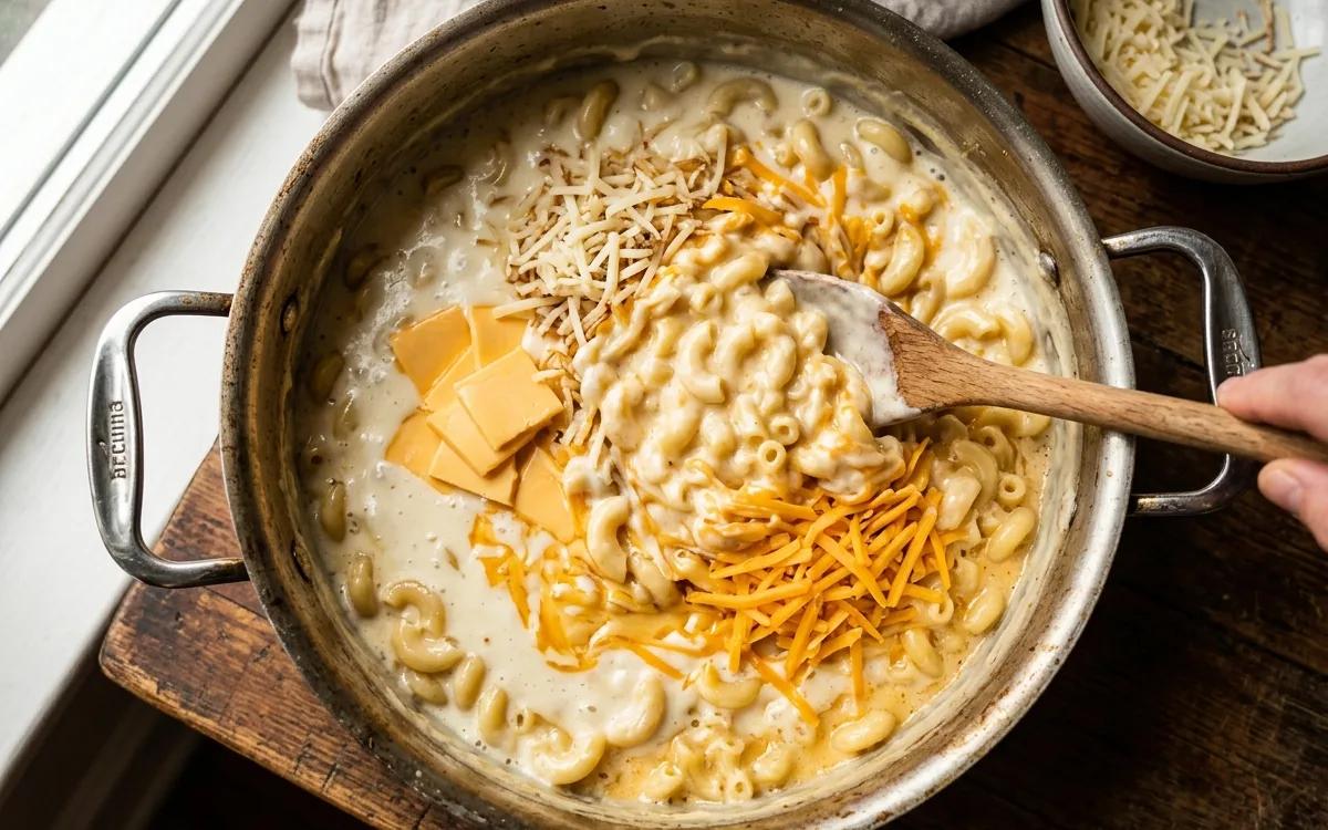 Step 7: Remove from heat and stir in the American cheese, two cups o