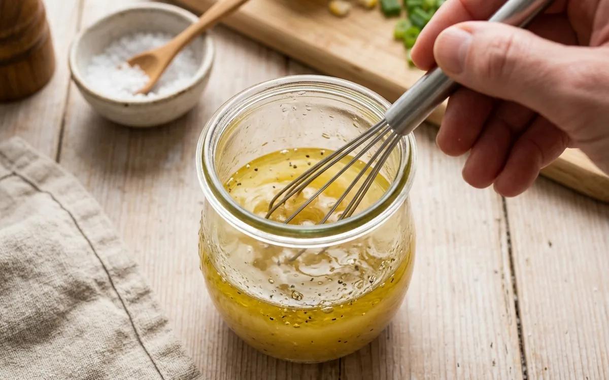 Step 5: Whisk together the olive oil, apple cider vinegar, salt, and