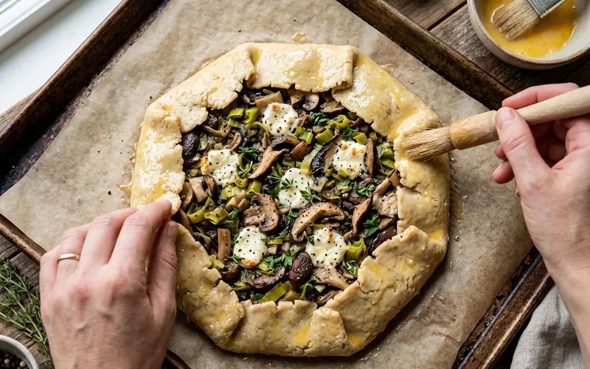 Step 10: Brush the exposed dough crust with the beaten egg.