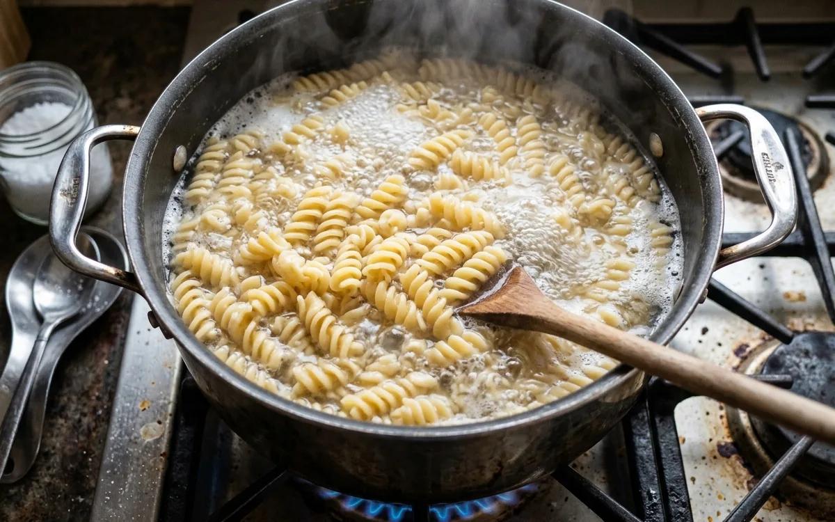 Step 1: Boil a large pot of salted water and cook the rotini until a