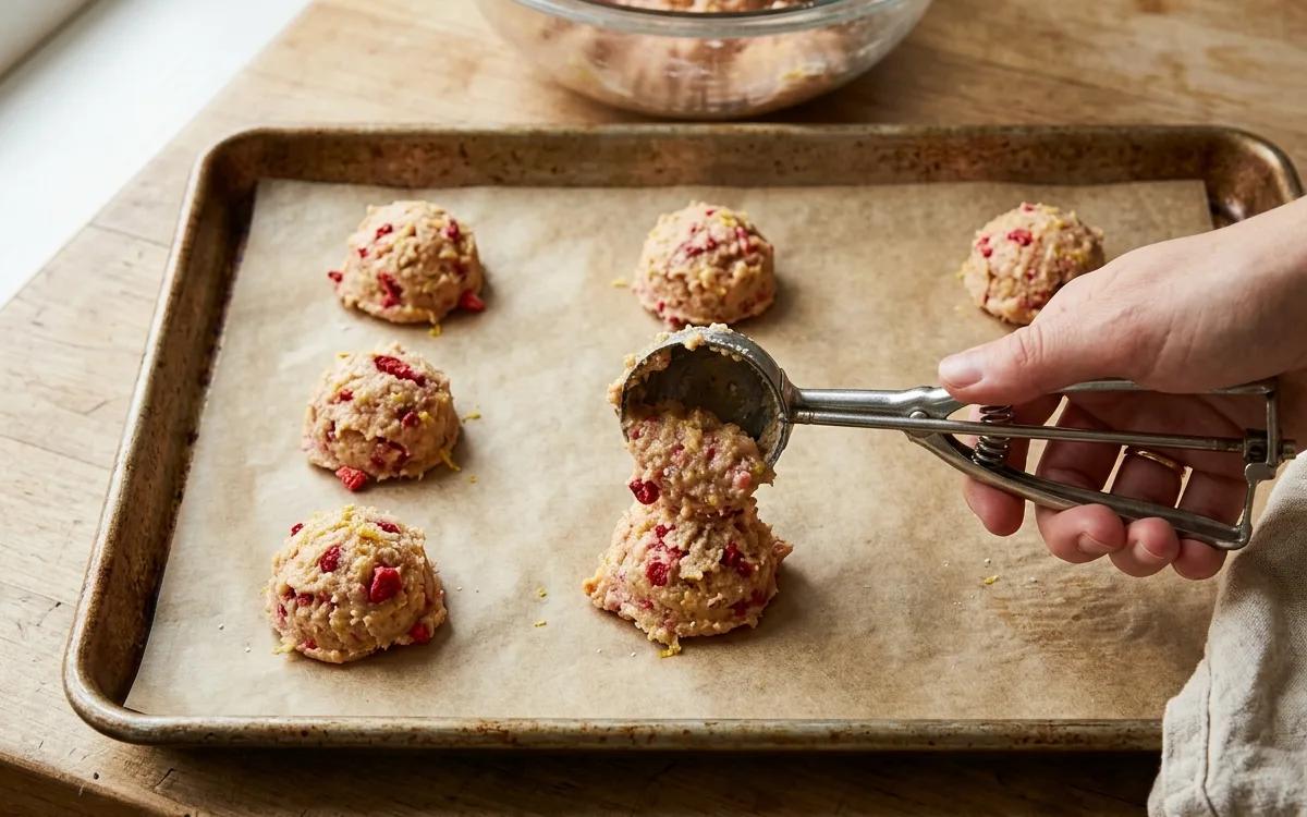 Step 6: Scoop rounded tablespoons of dough onto the prepared baking