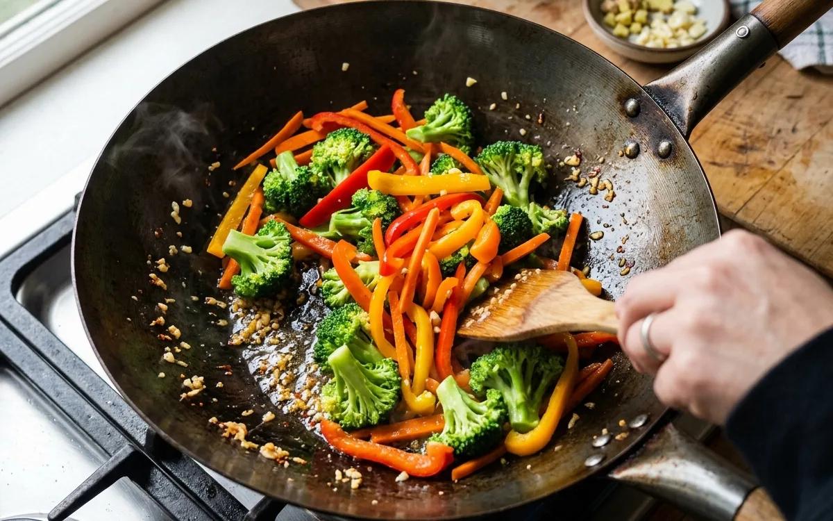 Step 5: Add the remaining oil to the same pan and stir in the brocco