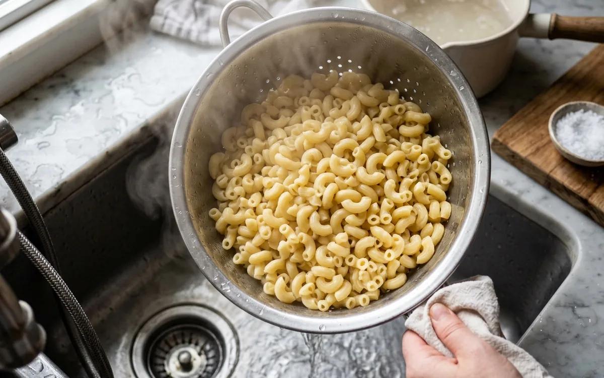 Step 2: Boil the macaroni in salted water until just shy of al dente