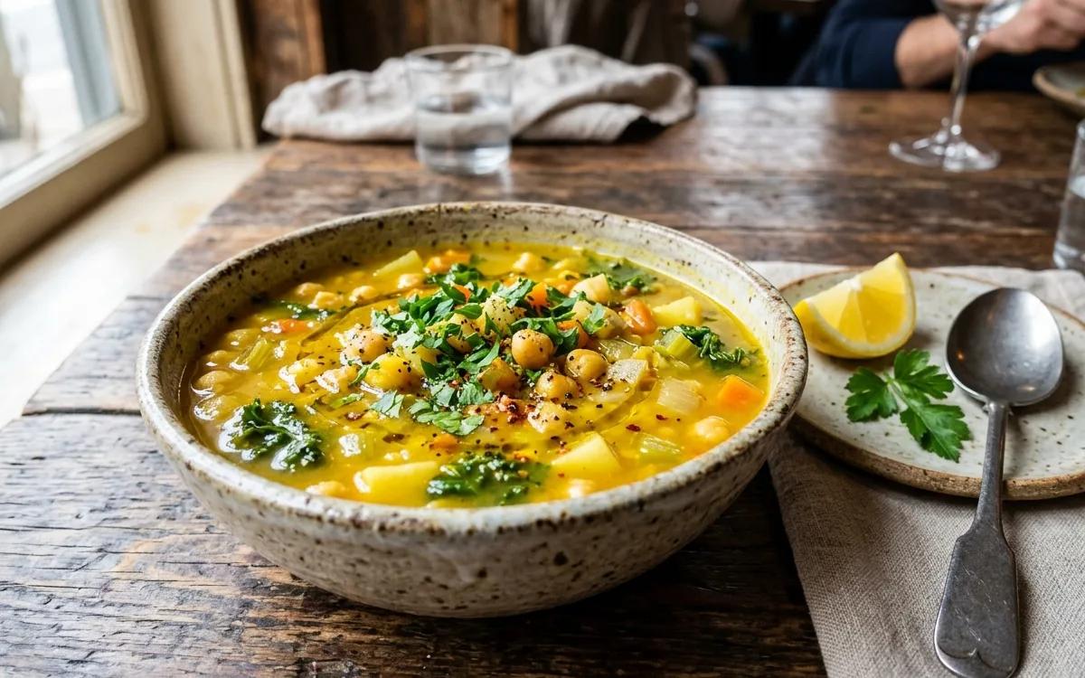 Hearty Lemon and Turmeric Chickpea Vegetable Soup — Mediterranean dinner recipe