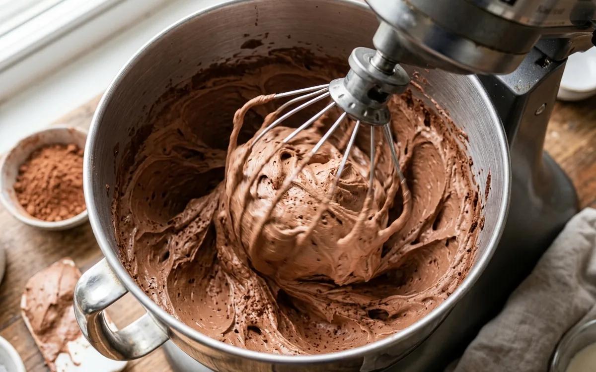 Step 7: Beat the remaining butter, cocoa powder, powdered sugar, cre