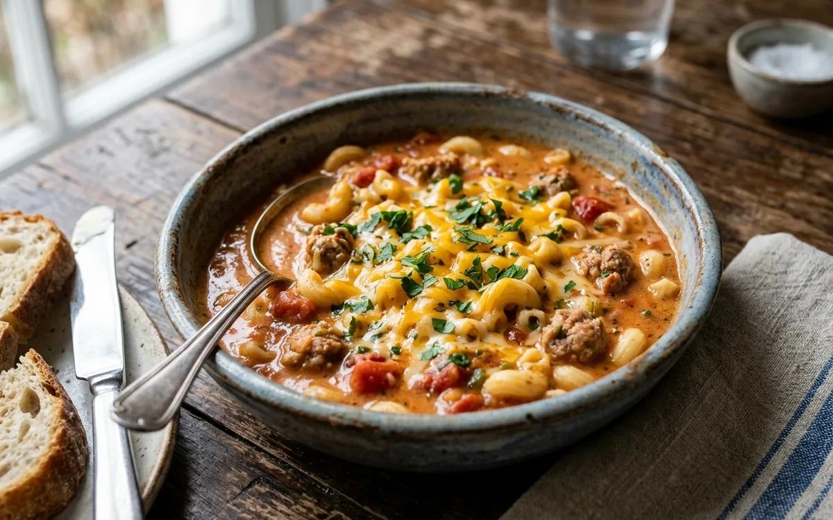 Creamy Italian Sausage Hamburger Helper Soup — Italian dinner recipe