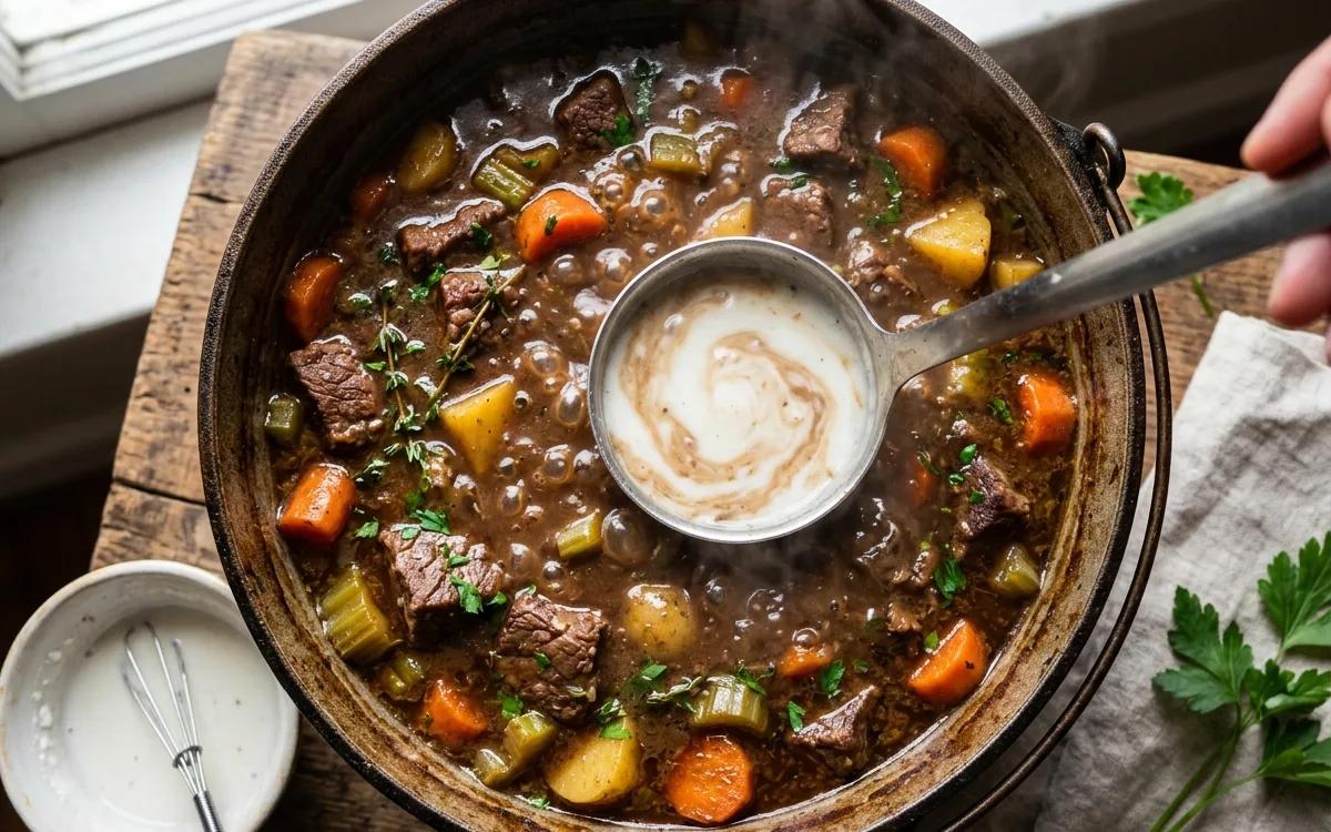 Step 10: Stir the slurry into the stew and cook on high for 15 minute