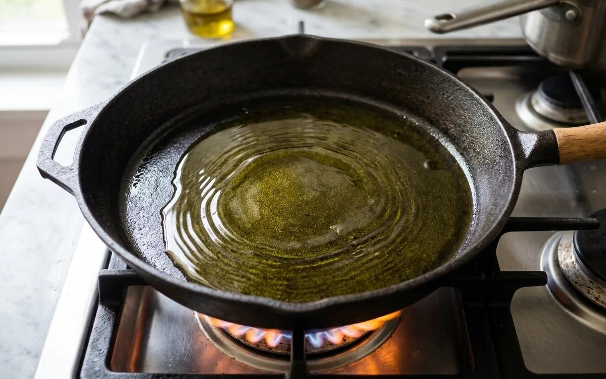 Step 3: Heat the olive oil in a large skillet over medium-high heat.