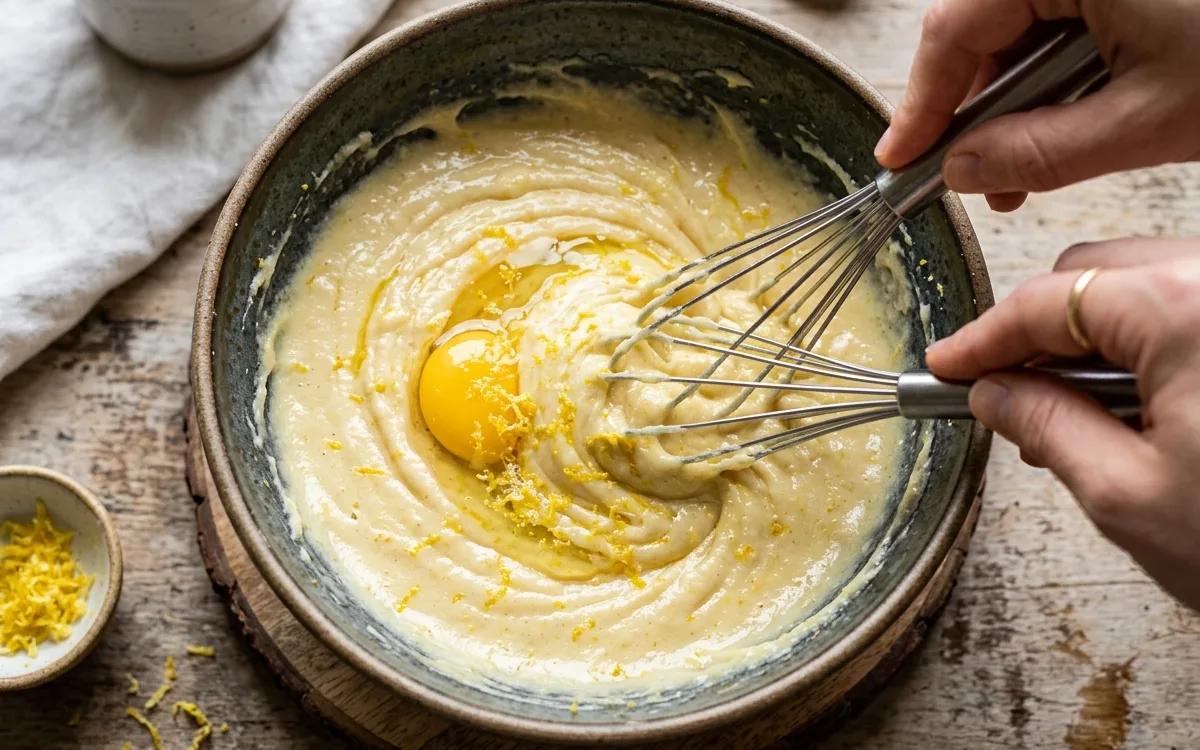 Step 3: Beat in the egg and lemon zest until fully combined.